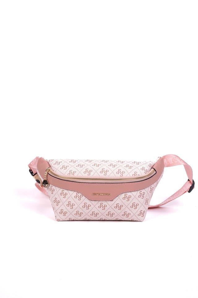Silver Polo Pembe - Somon Monogram Kadın Bel Çantası SP1192