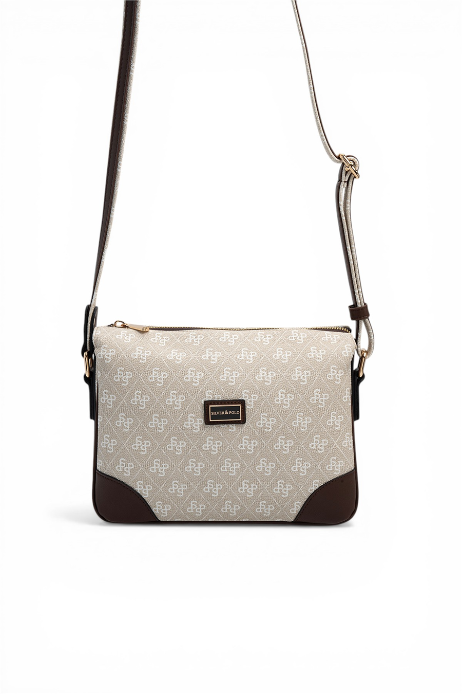 Silver Polo SP784 Kadın Çapraz Çanta Monogram Taş-Kahve
