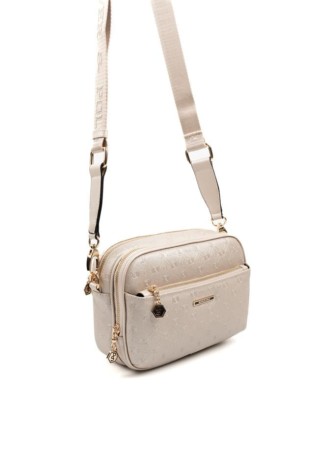 Silver & Polo SP1162 Kadın Çapraz Çanta Logolu Bej-S.Bej