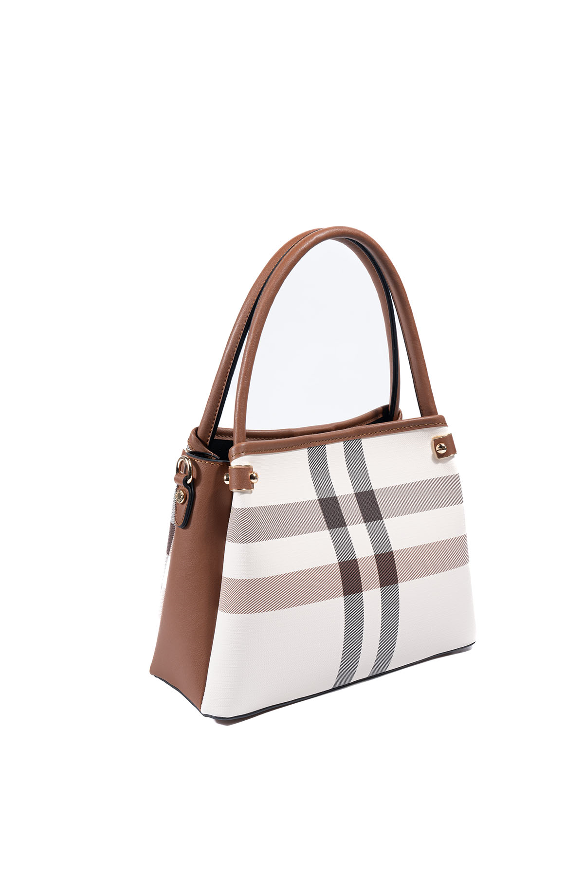 Silver & Polo SP1254 Kadın El Çantası Ekose Krem-Taba