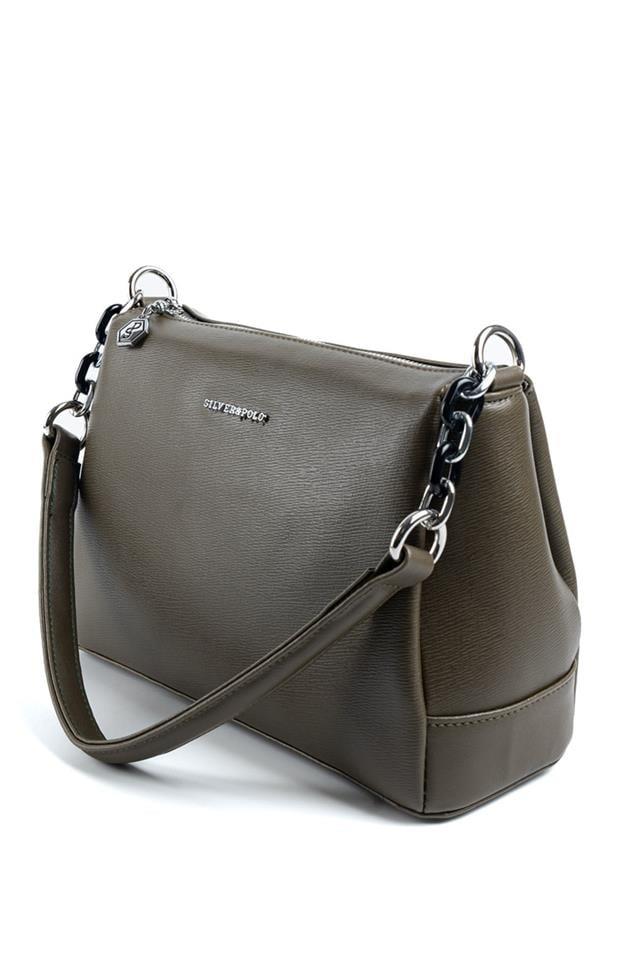 Silver & Polo SP910 Kadın Çapraz Çanta Düz Zeytuni
