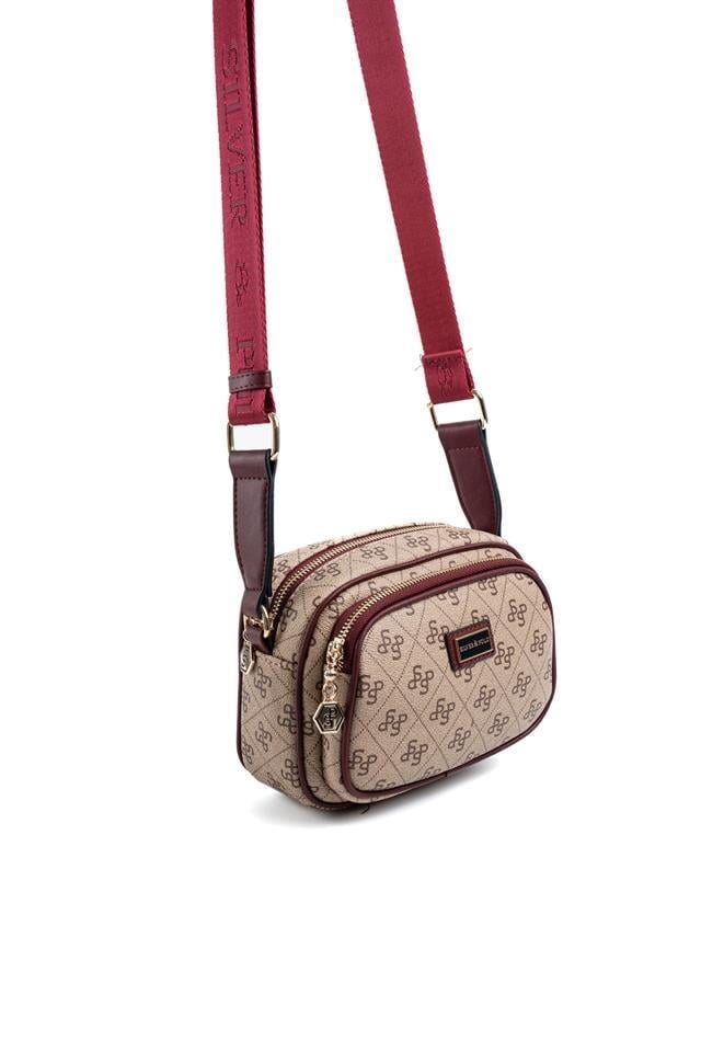 Silver Polo SP1111 Kadın Çapraz Çanta Monogram Koyu Bej-Bordo
