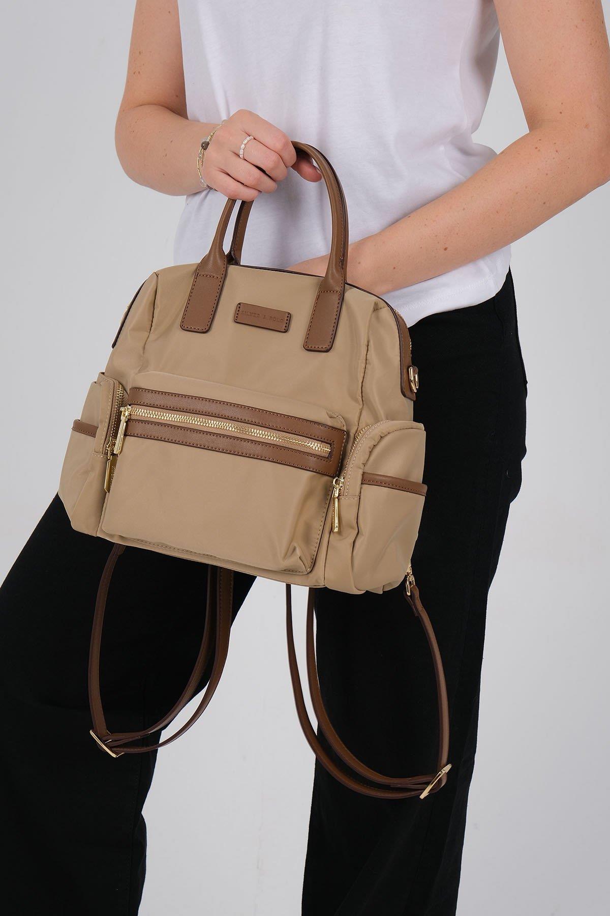 Silver Polo SP1211 Kadın Sırt Çantası Saten Vizon-Camel