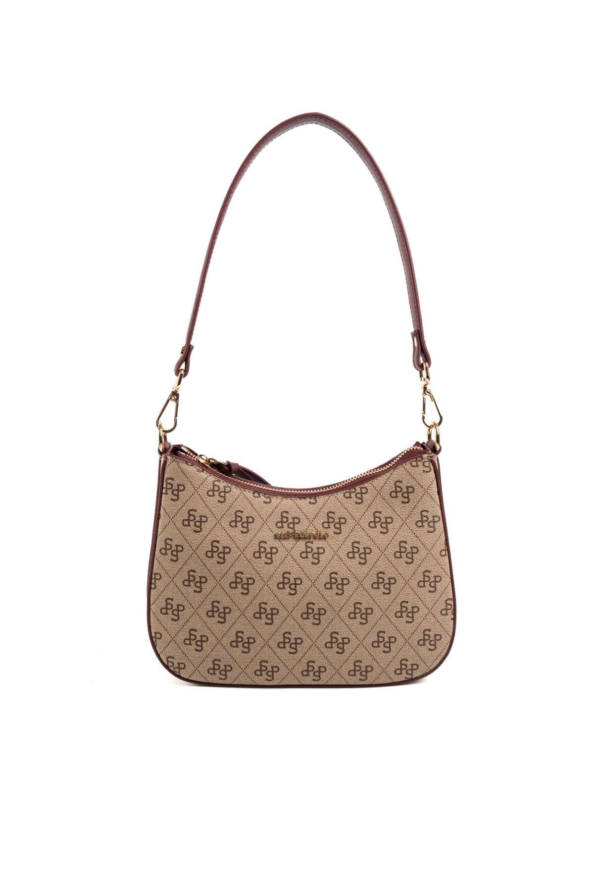 Silver & Polo Koyu Bej - Bordo SP1259 Omuz Çantası