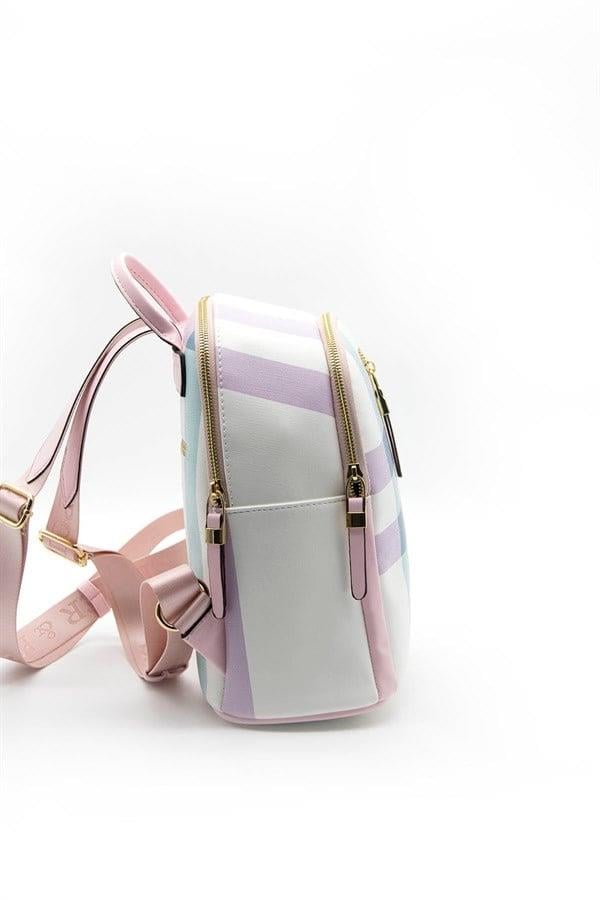 Silver Polo Lila - Pembe Ekose Kadın Sırt Çantası SP901
