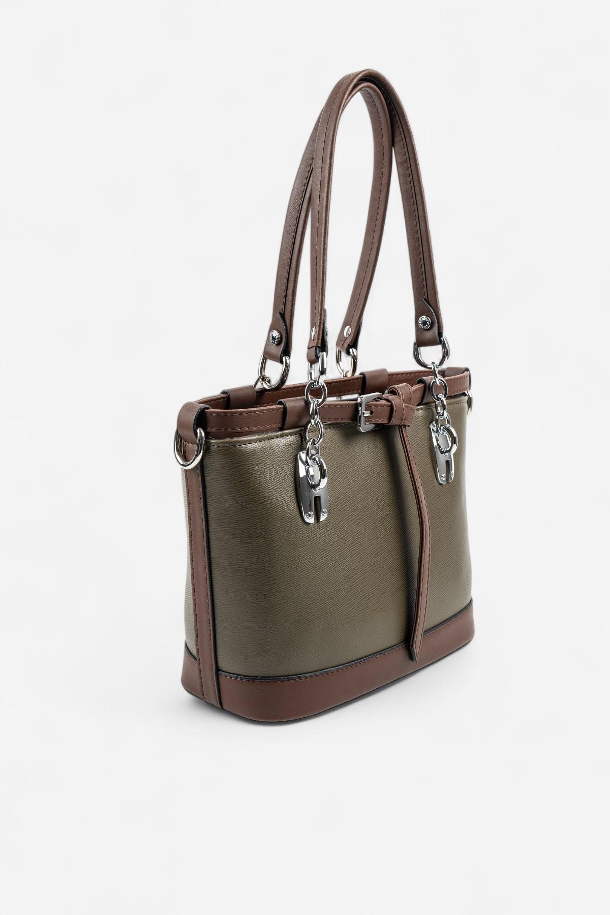 Silver Polo Zeytuni - Kahve Düz Kadın El Çantası SP1155