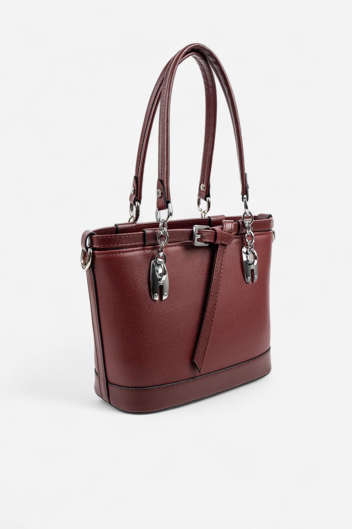Silver Polo SP1155 Kadın El Çantası Düz Bordo-Bordo