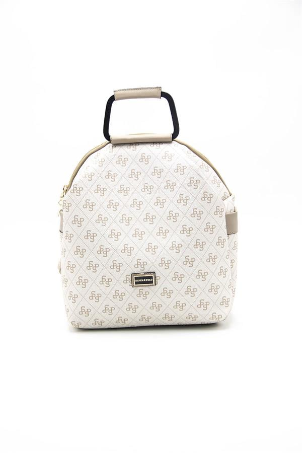 Silver & Polo SP771 Kadın Sırt Çantası Monogram Bej-Kum