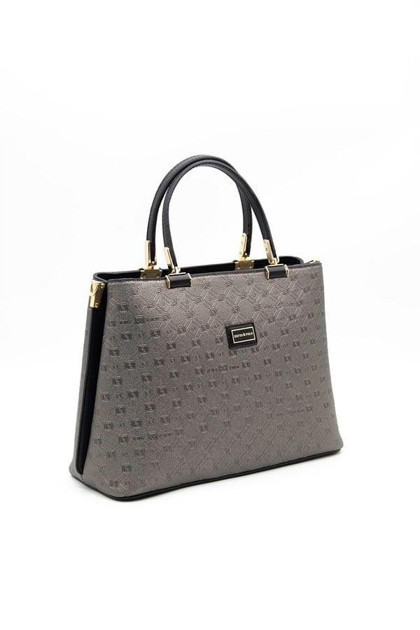 Silver & Polo SP924 Kadın El Çantası Logolu Platin-Siyah