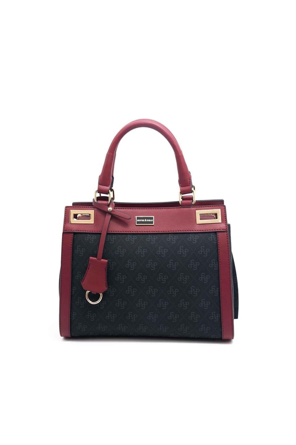 Silver Polo SP1174 Kadın El Çantası Monogram Siyah-Bordo