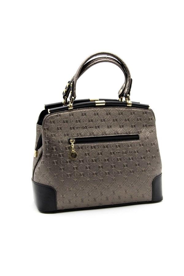Silver Polo SP706 Kadın El Çantası Logolu Platin-Siyah