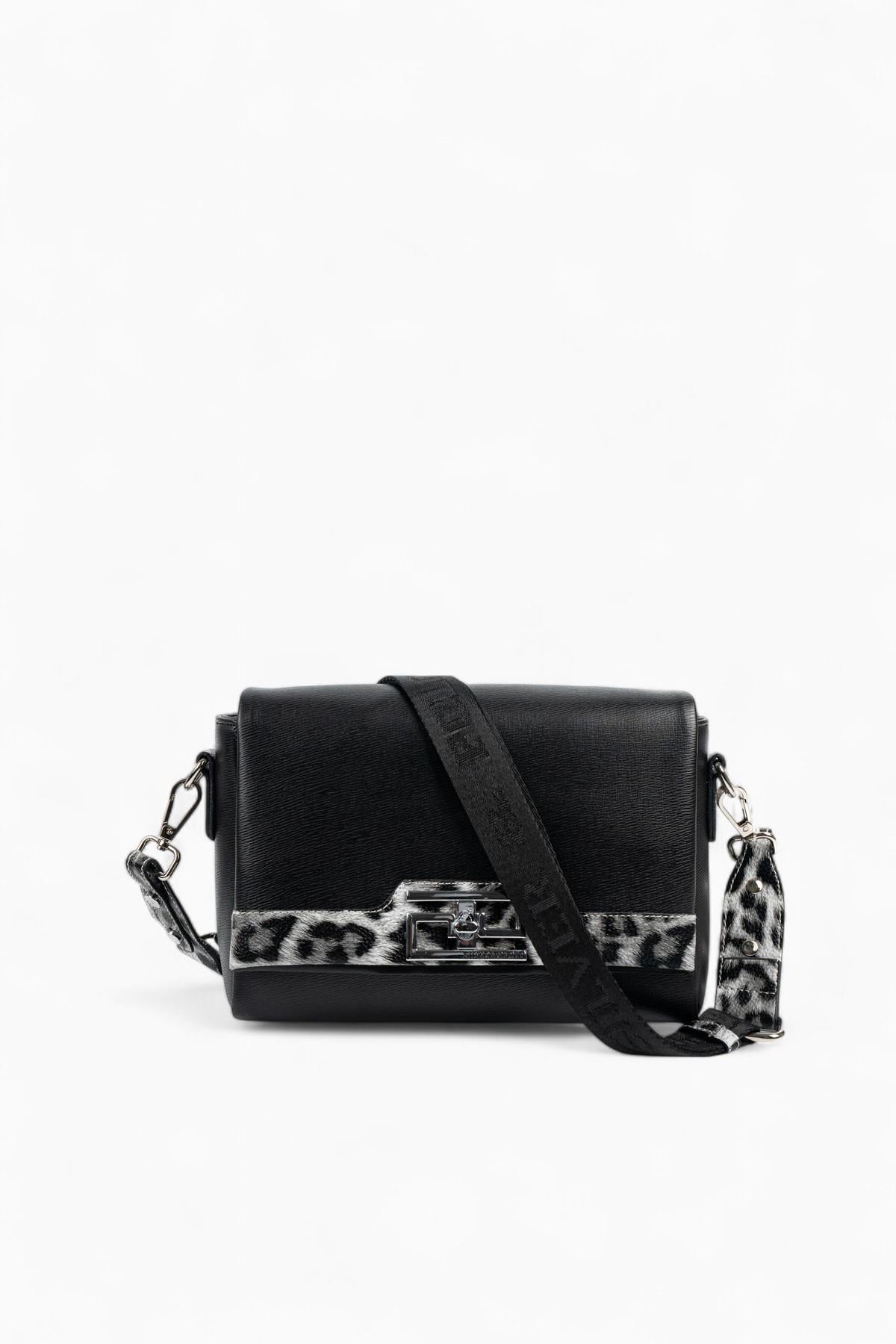 Silver & Polo SP1257 Kadın Çapraz Çanta Düz Siyah-Leopar Gri