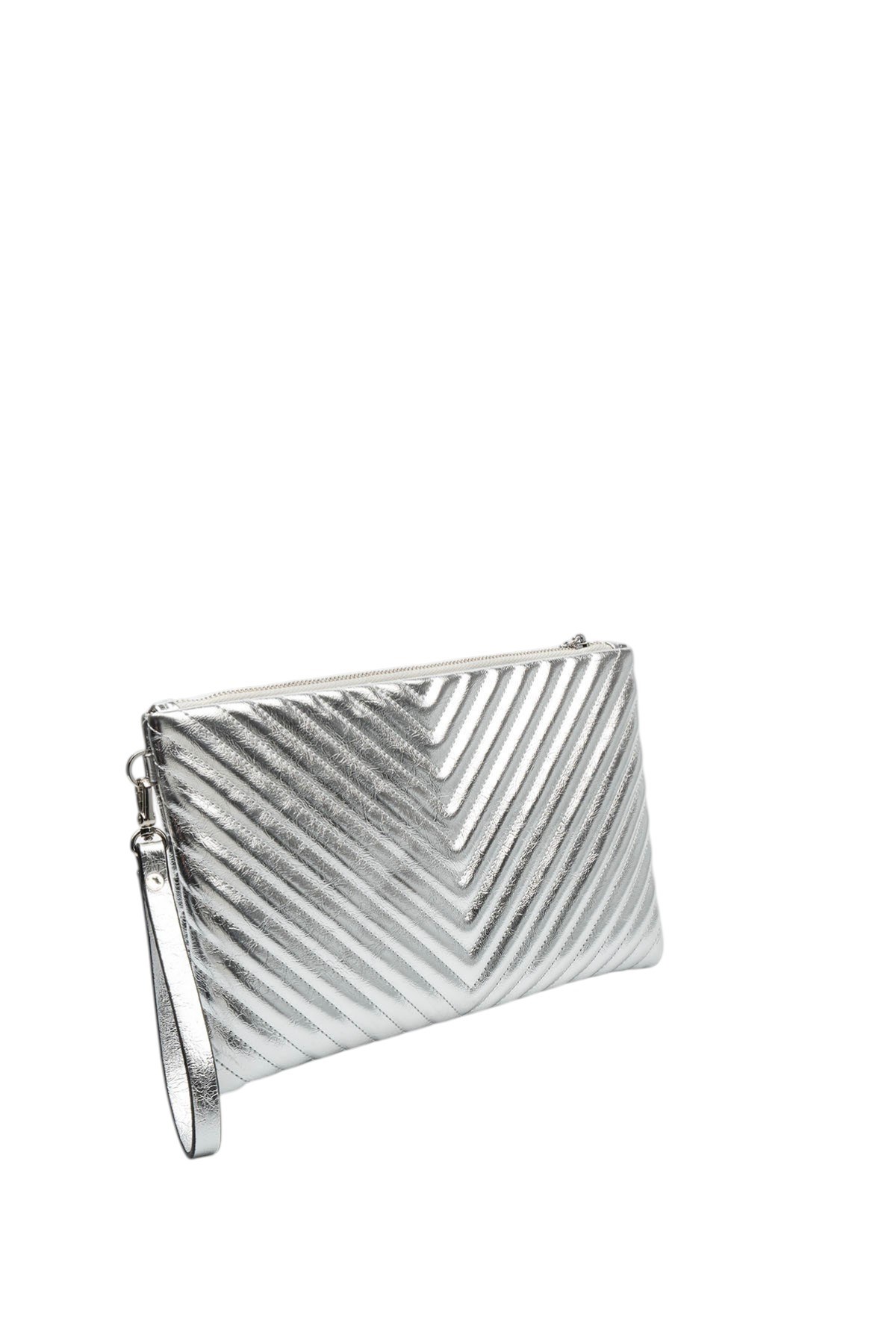 Silver Polo Crash Gümüş Kapitone V Kadın Portföy ve Clutch El Çantası SP1034
