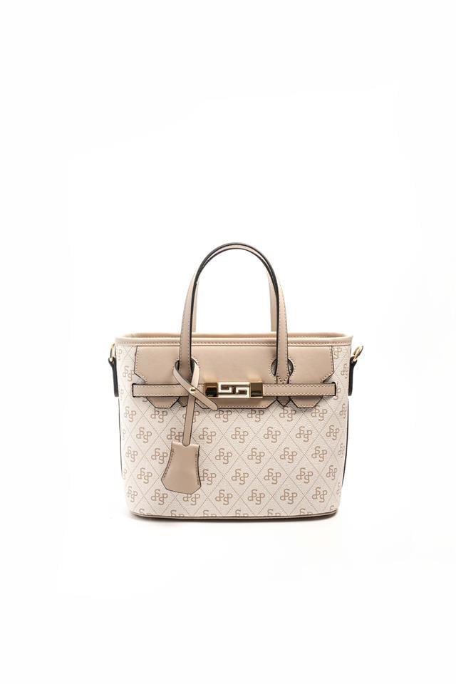 Silver Polo SP1185 Kadın El Çantası Monogram Bej-Kum