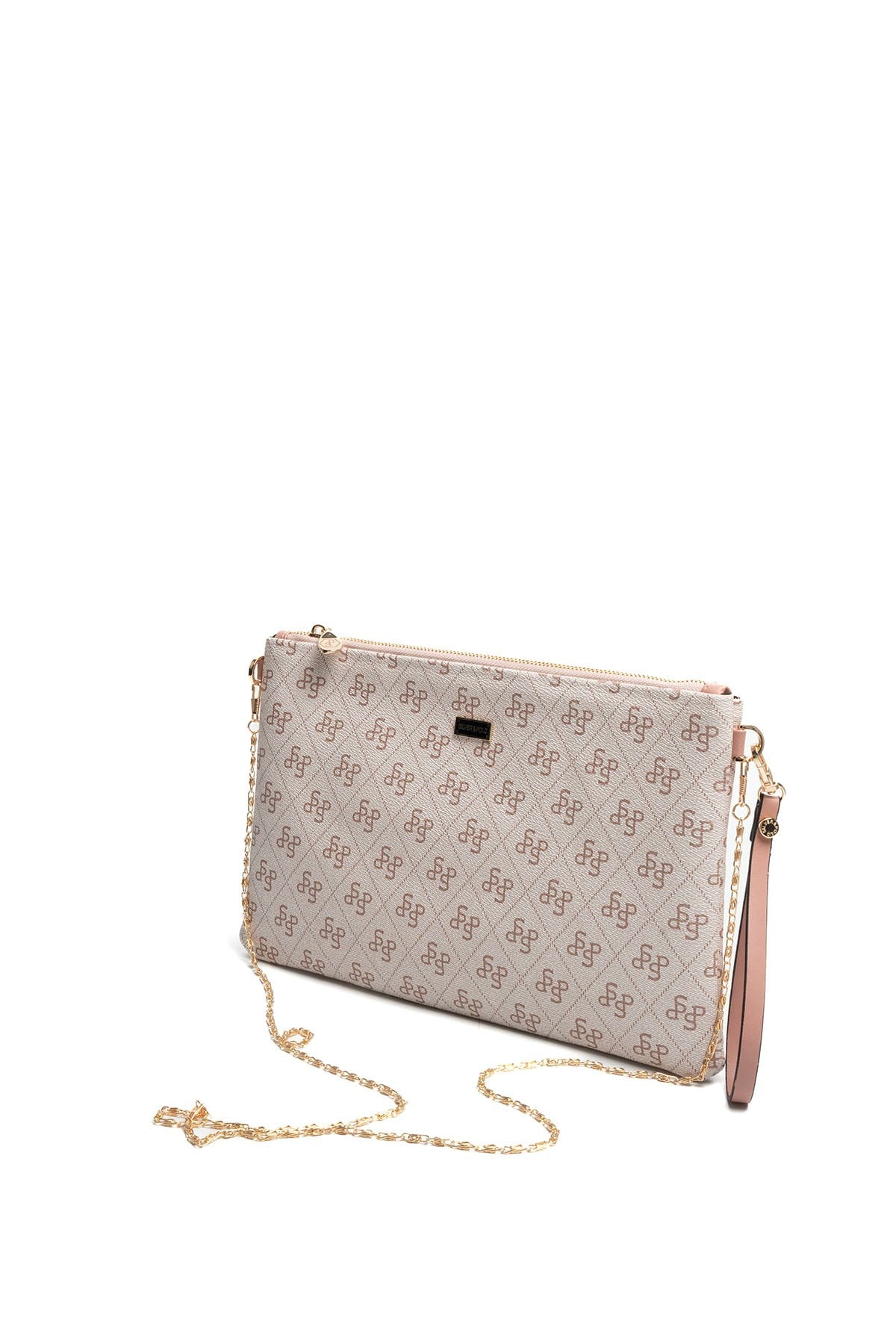 Silver Polo Pembe - Somon Monogram Kadın Portföy ve Clutch El Çantası SP1034