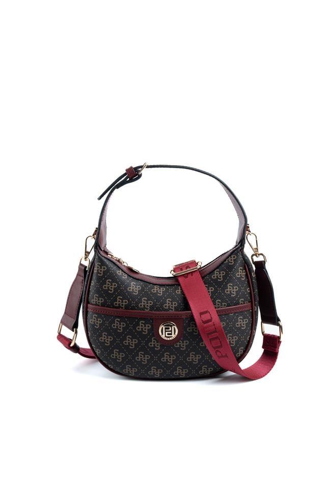 Silver Polo Kahve Sarı - Bordo Monogram Kadın Omuz Çantası SP1194