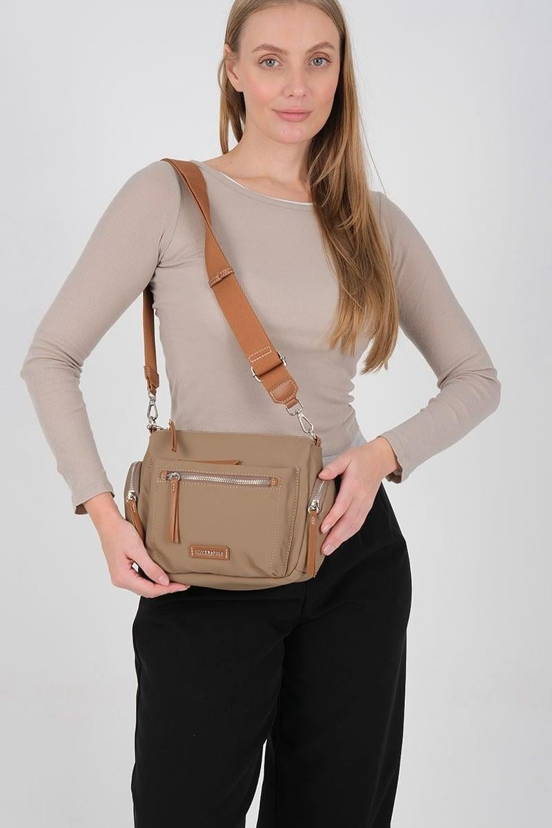 Silver Polo SP1229 Kadın Çapraz Çanta Saten Vizon-Taba
