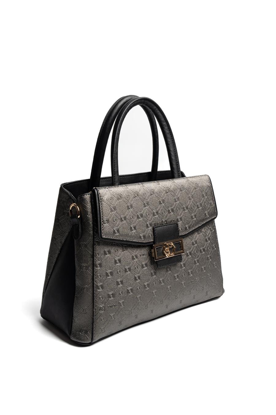 Silver & Polo SP1264 Kadın El Çantası Logolu Platin-Siyah