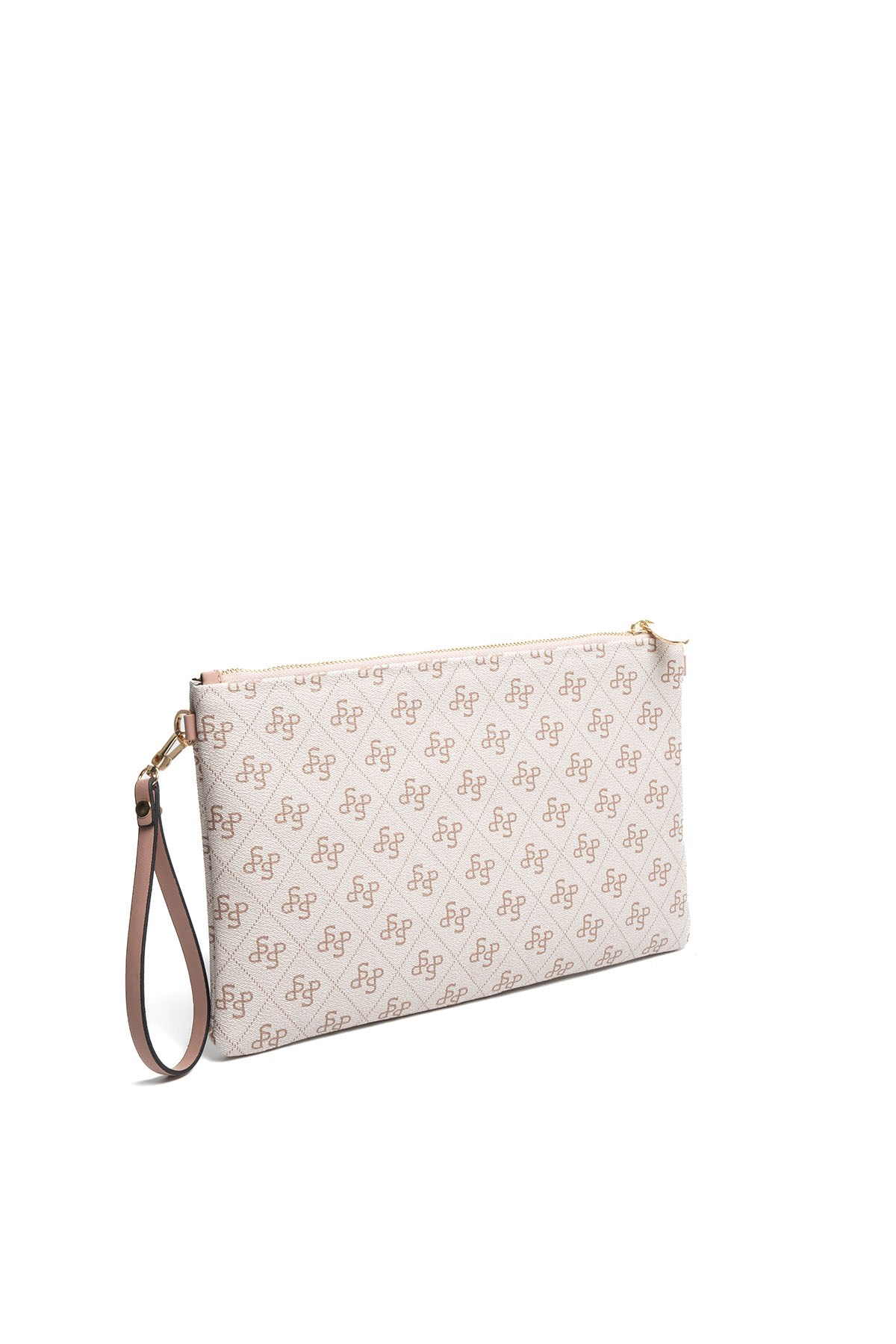 Silver Polo Pembe - Somon Monogram Kadın Portföy ve Clutch El Çantası SP1034