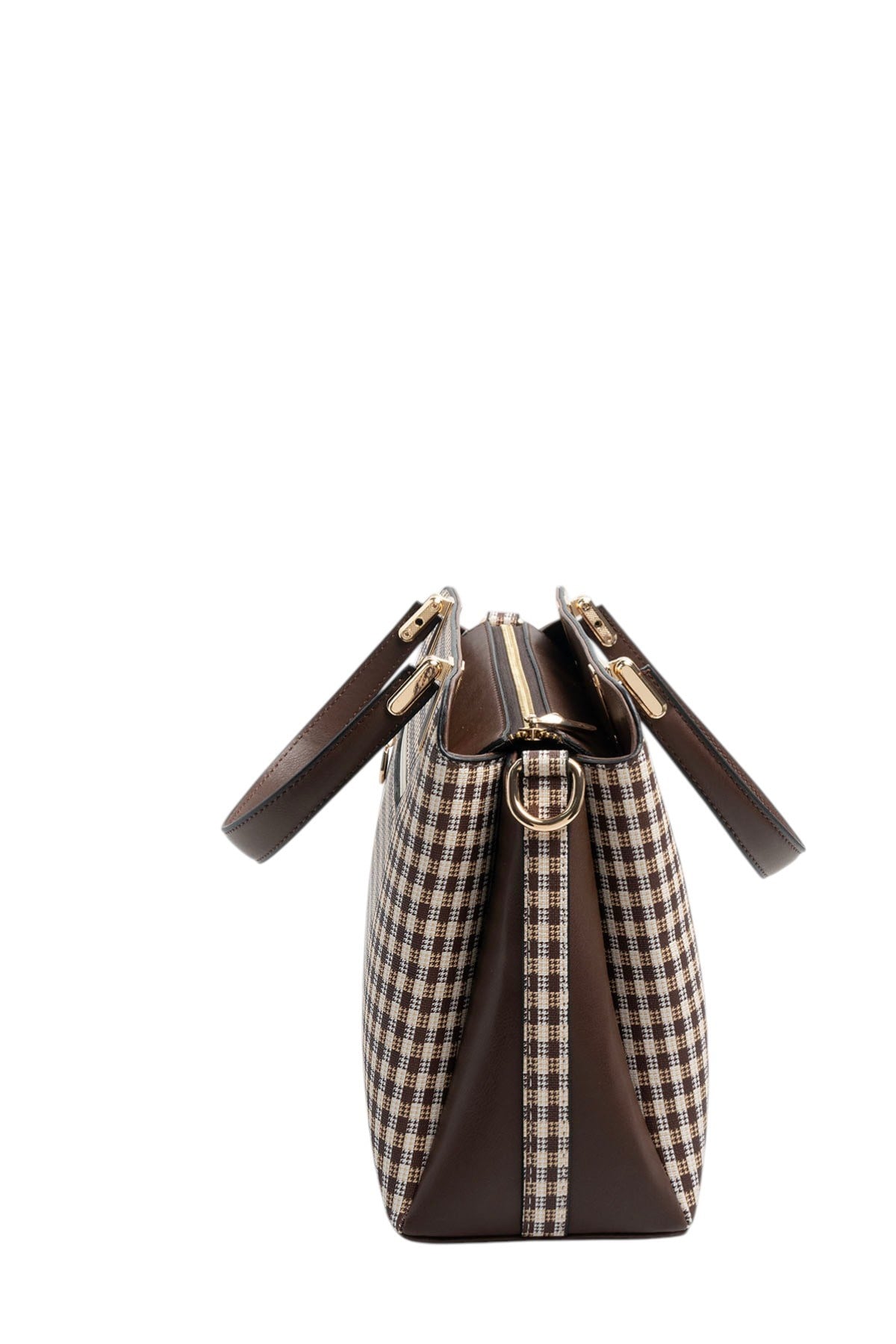 Silver & Polo SP9721 Kadın El Çantası Ekose Line Kare Kahve Sarı-Kahve