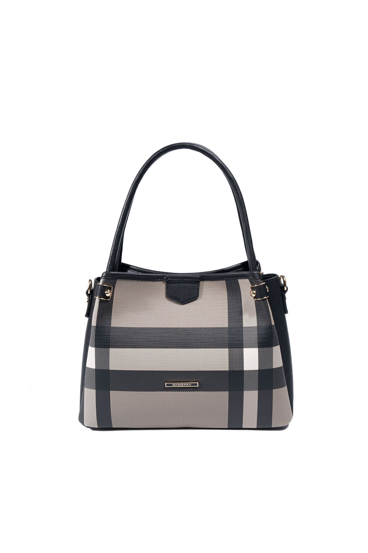 Silver & Polo SP1254 Kadın El Çantası Ekose Kahve-Siyah