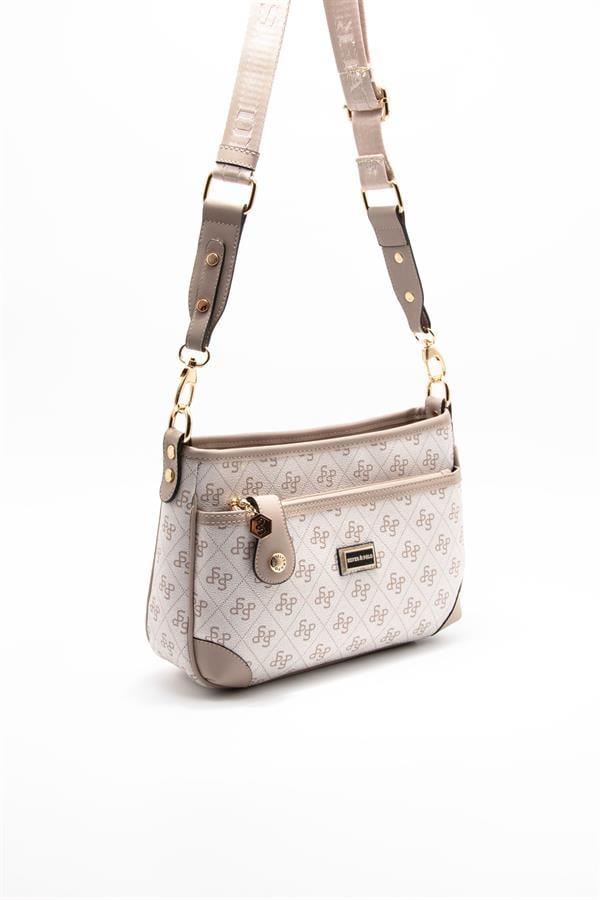 Silver & Polo SP1160 Kadın Çapraz Çanta Monogram Bej-Kum