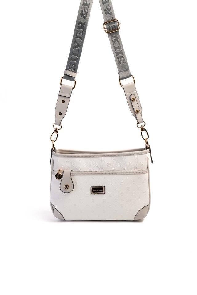 Silver & Polo SP1160 Kadın Çapraz Çanta Logolu Beyaz-A.Gri