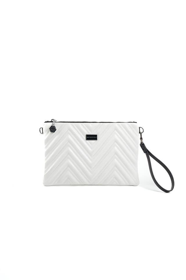 Silver Polo Beyaz - Beyaz W Desen Kadın Portföy ve Clutch El Çantası SP1250