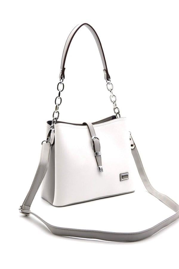Silver & Polo SP974 Kadın Omuz Çantası Düz Beyaz-A.Gri