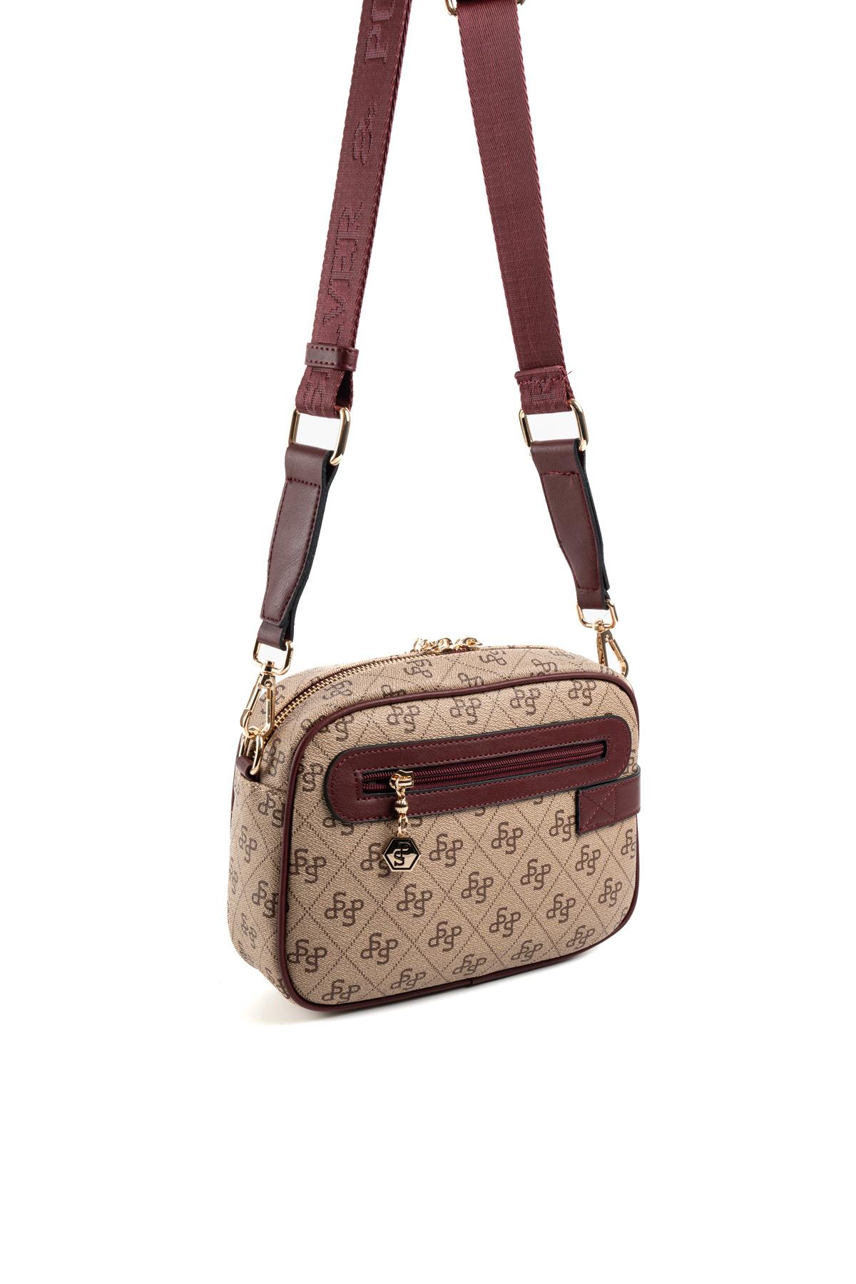 Silver & Polo Koyu Bej - Bordo SP1256 Çapraz Çanta