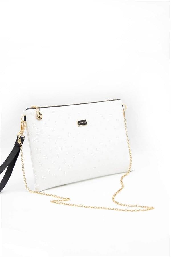 Silver Polo Beyaz - Beyaz Logolu Kadın Portföy ve Clutch El Çantası SP1034