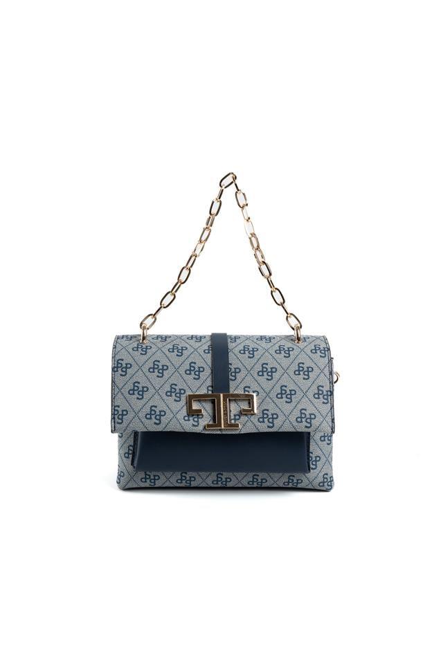 Silver Polo SP1148 Kadın Çapraz Çanta Monogram Gri-Lacivert