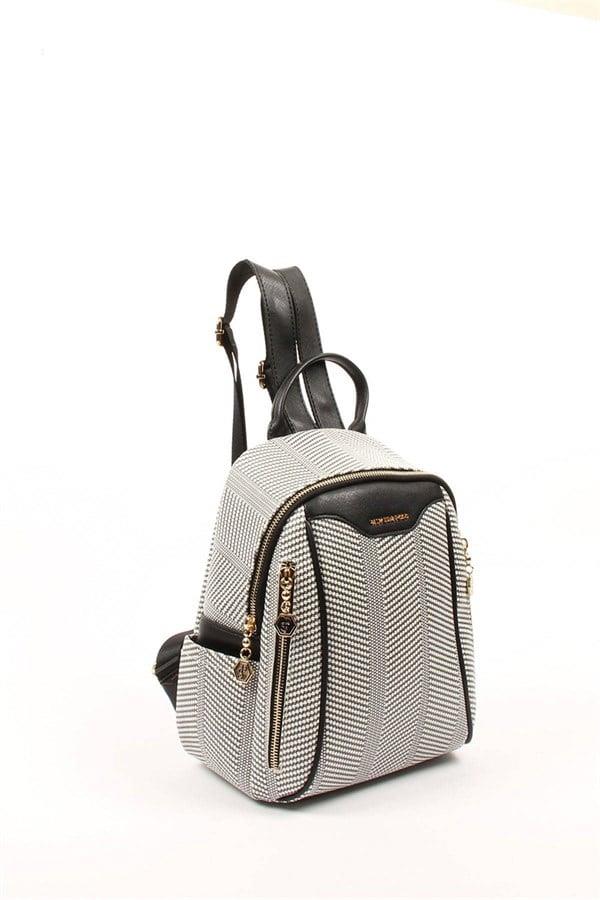 Silver & Polo SP906 Kadın Sırt Çantası Hasır Siyah Beyaz-Siyah