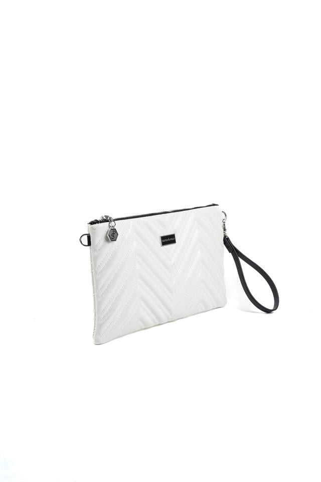 Silver Polo Beyaz - Beyaz W Desen Kadın Portföy ve Clutch El Çantası SP1250