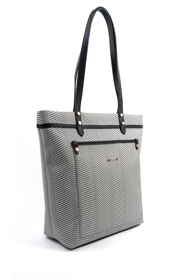 Silver & Polo SP1203 Kadın Omuz Çantası Hasır Siyah Beyaz-Siyah