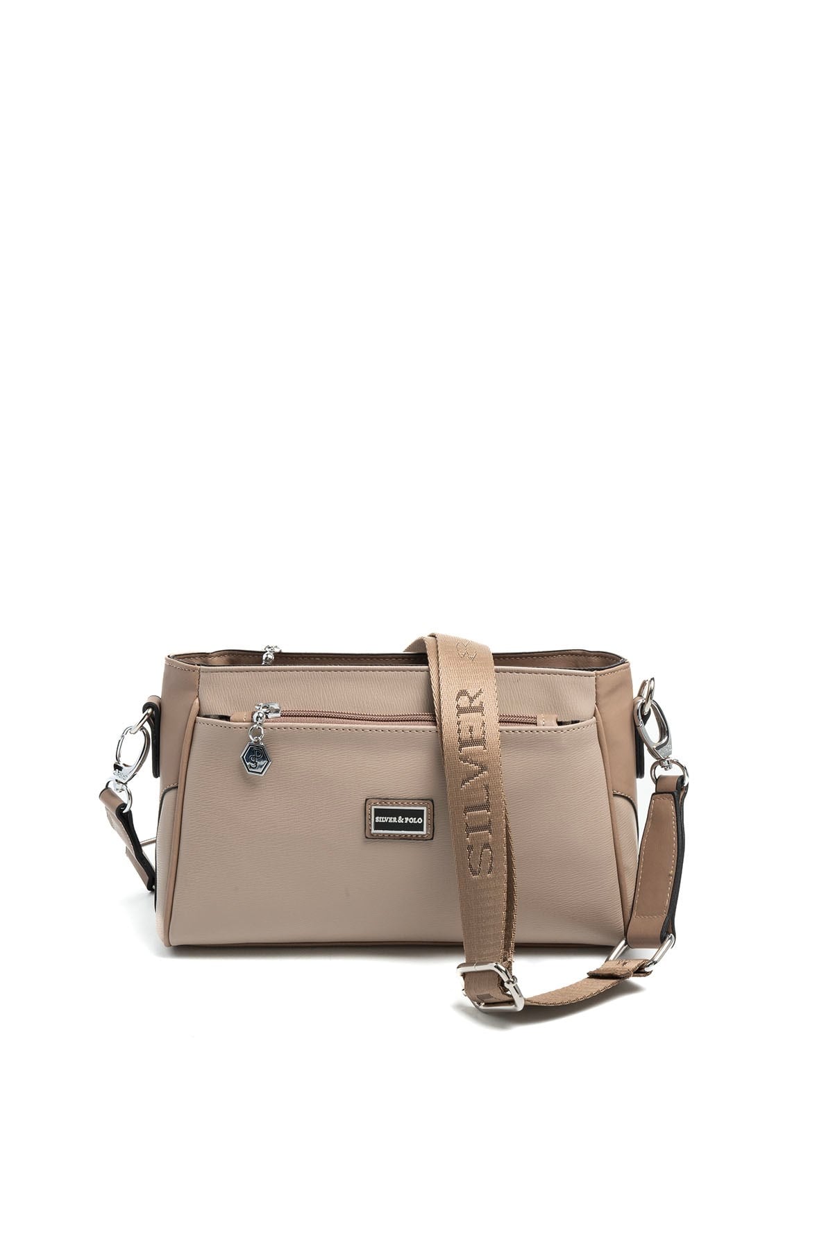 Silver Polo Koyu Bej - Latte Düz Kadın Çapraz Çanta SP1273