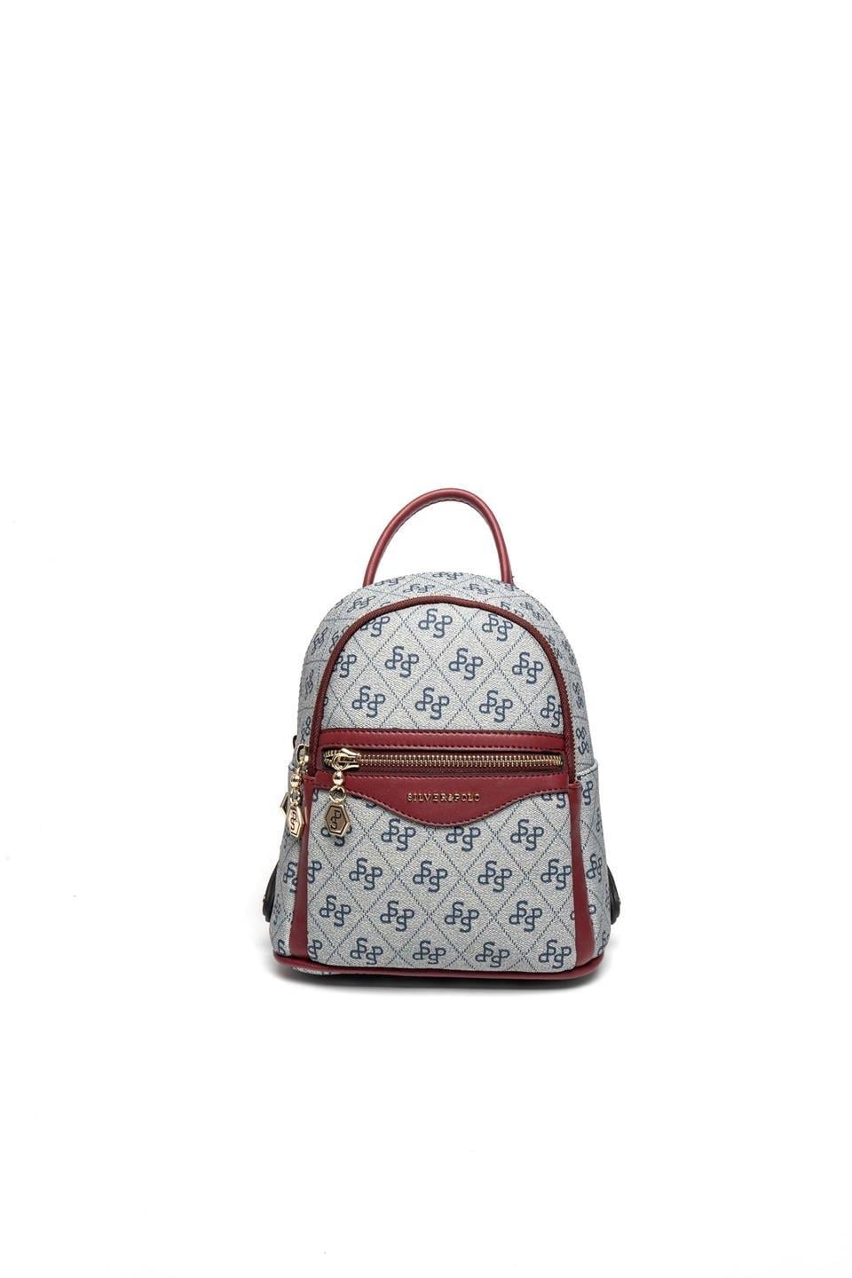 Silver Polo Gri - Bordo Monogram Kadın Sırt Çantası SP983