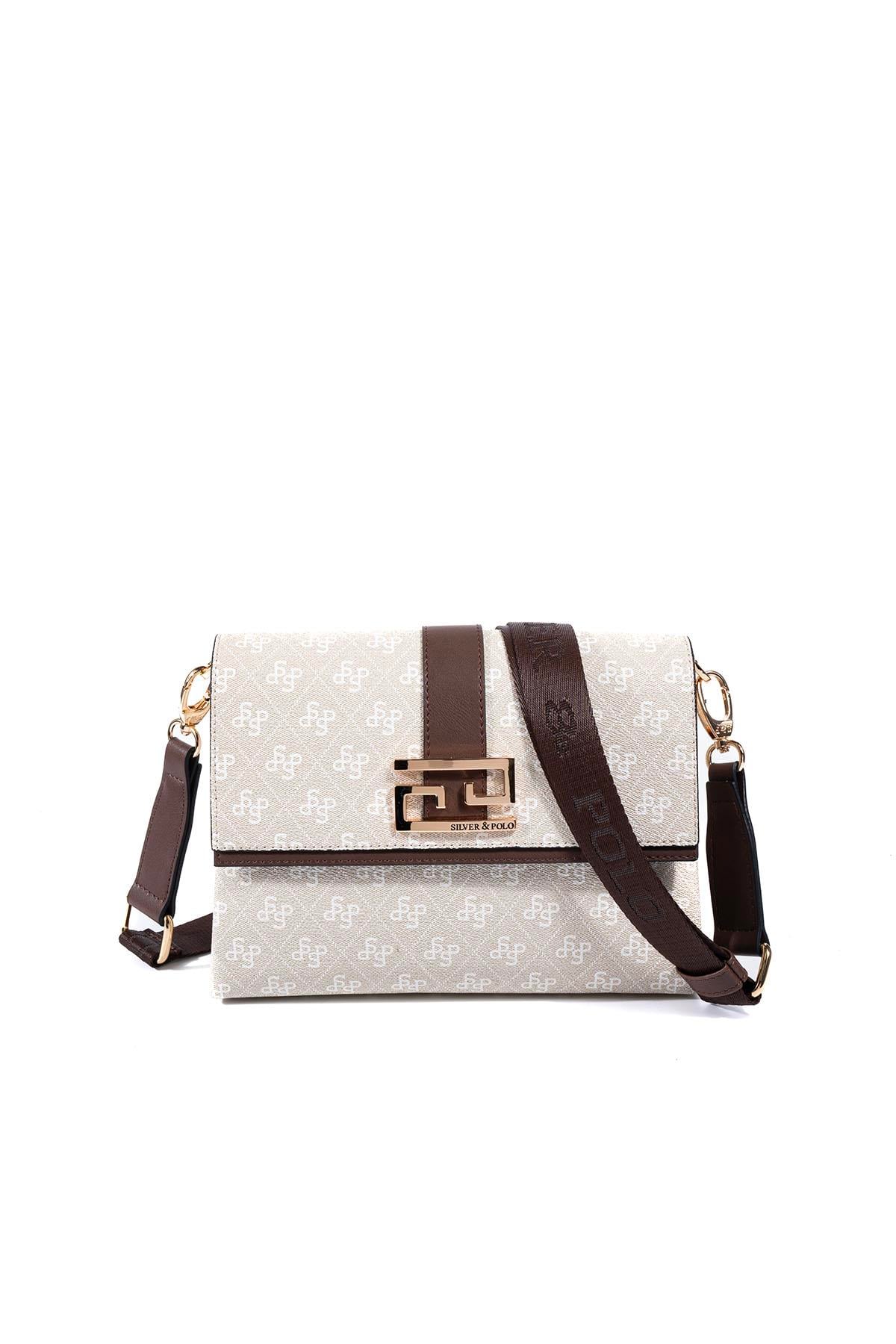 Silver Polo Taş - Kahve Monogram Kadın Çapraz Çanta SP1009