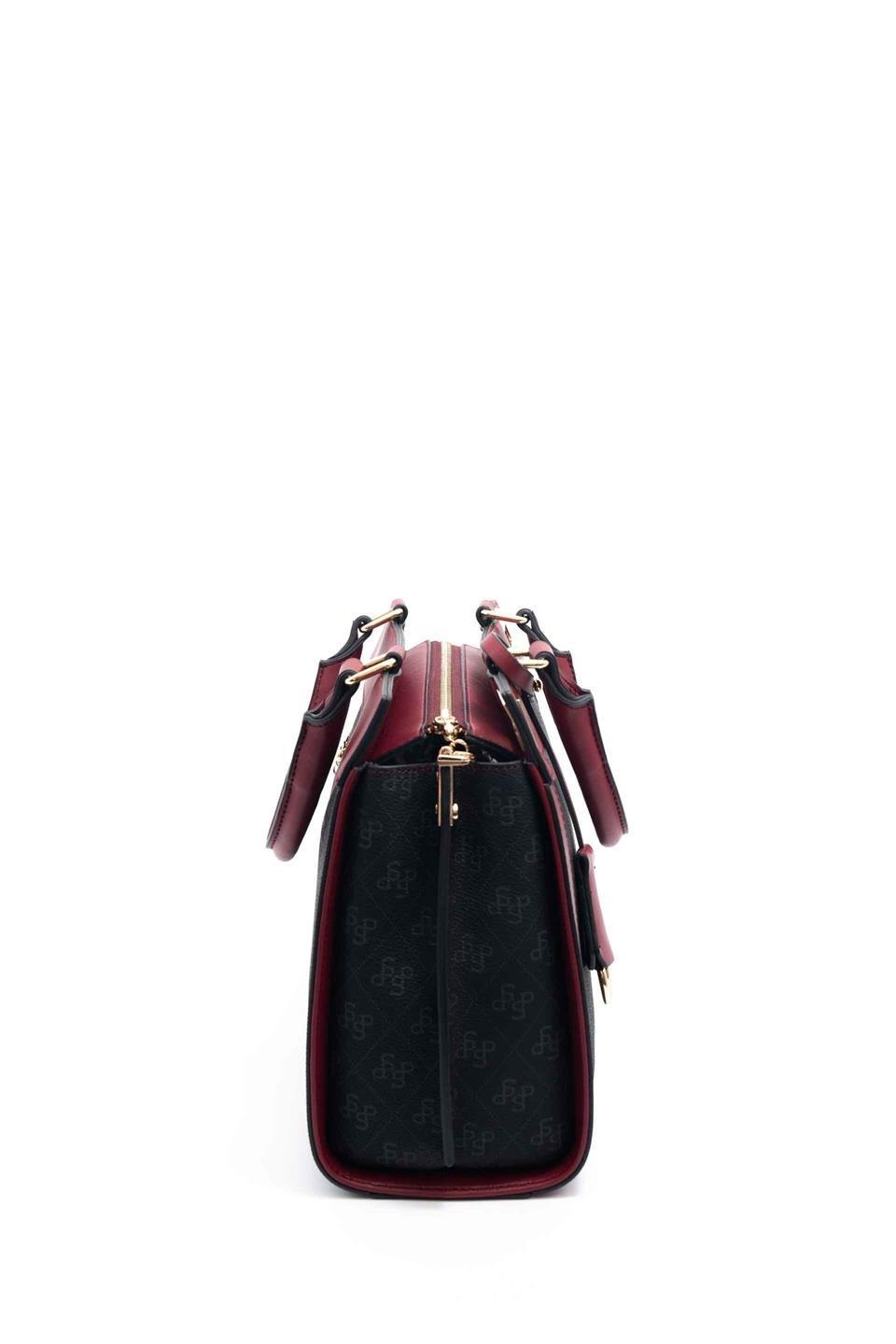 Silver Polo SP1174 Kadın El Çantası Monogram Siyah-Bordo