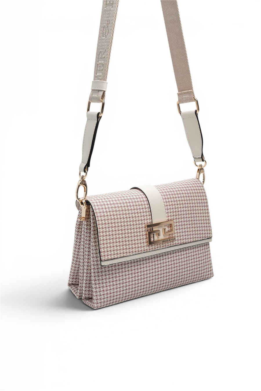 Silver & Polo SP1009 Kadın Çapraz Çanta Kaz Ayağı Ekose Bordo-Kemik
