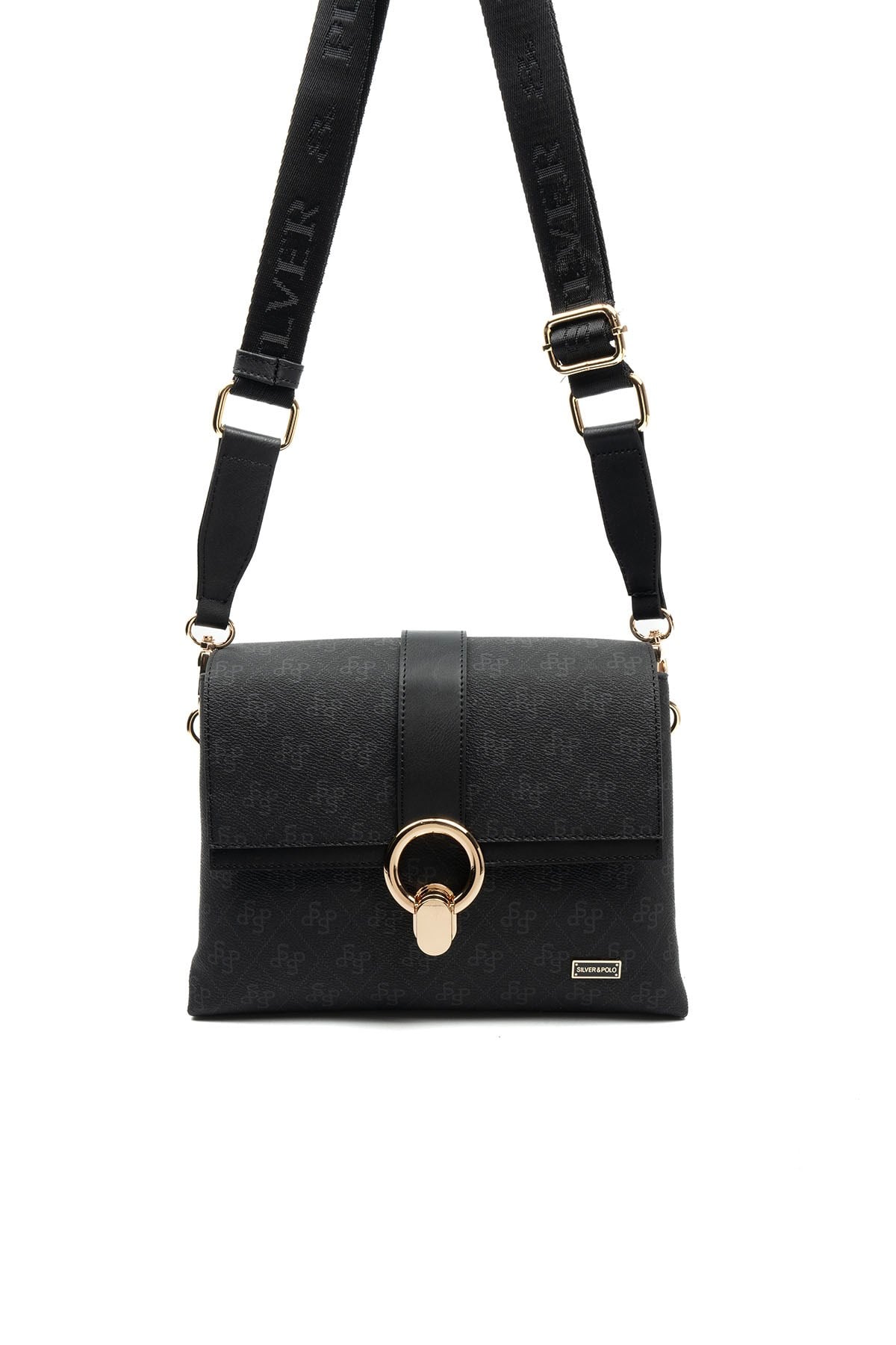 Silver & Polo SP1275 Kadın Çapraz Çanta Monogram Siyah-Siyah