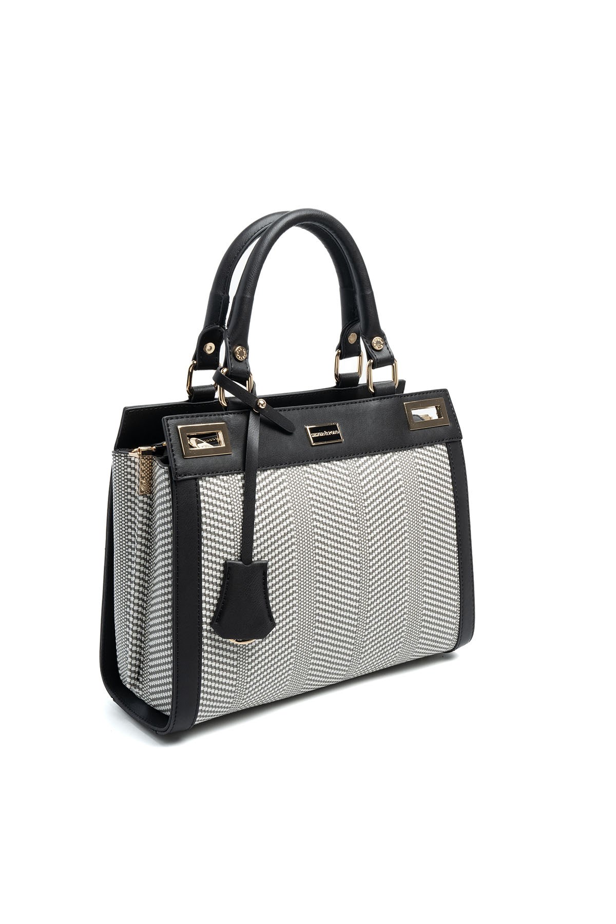 Silver & Polo SP1174 Kadın El Çantası Hasır Siyah Beyaz-Siyah