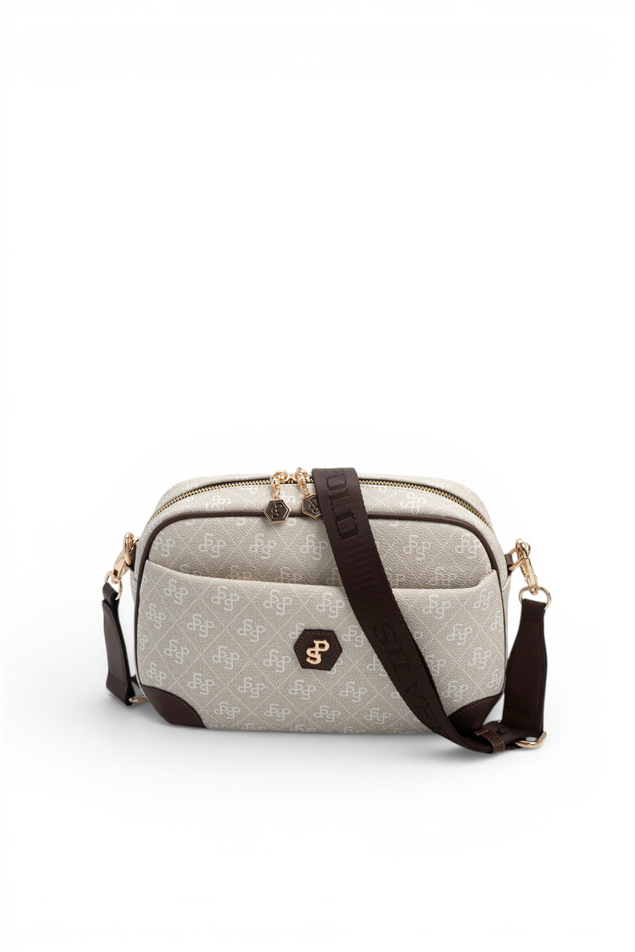 Silver Polo SP1094 Kadın Çapraz Çanta Monogram Taş-Kahve