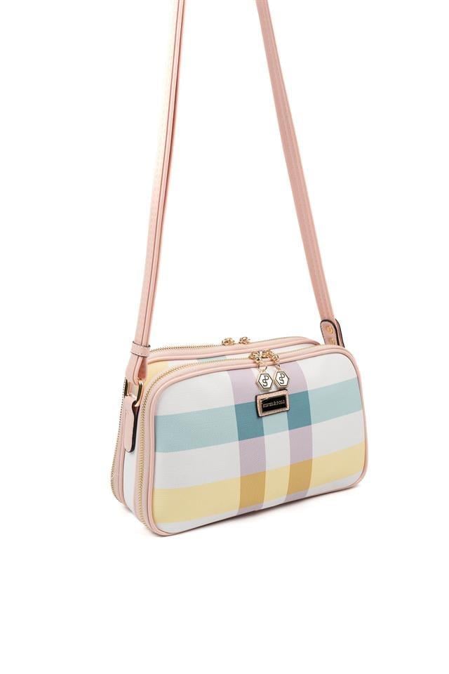 Silver Polo Lila - Pembe Ekose Kadın Çapraz Çanta SP899