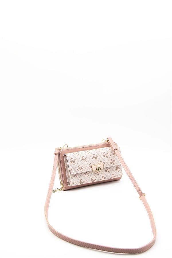 Silver Polo Pembe - Somon Monogram Kadın Telefon Çantası SP921