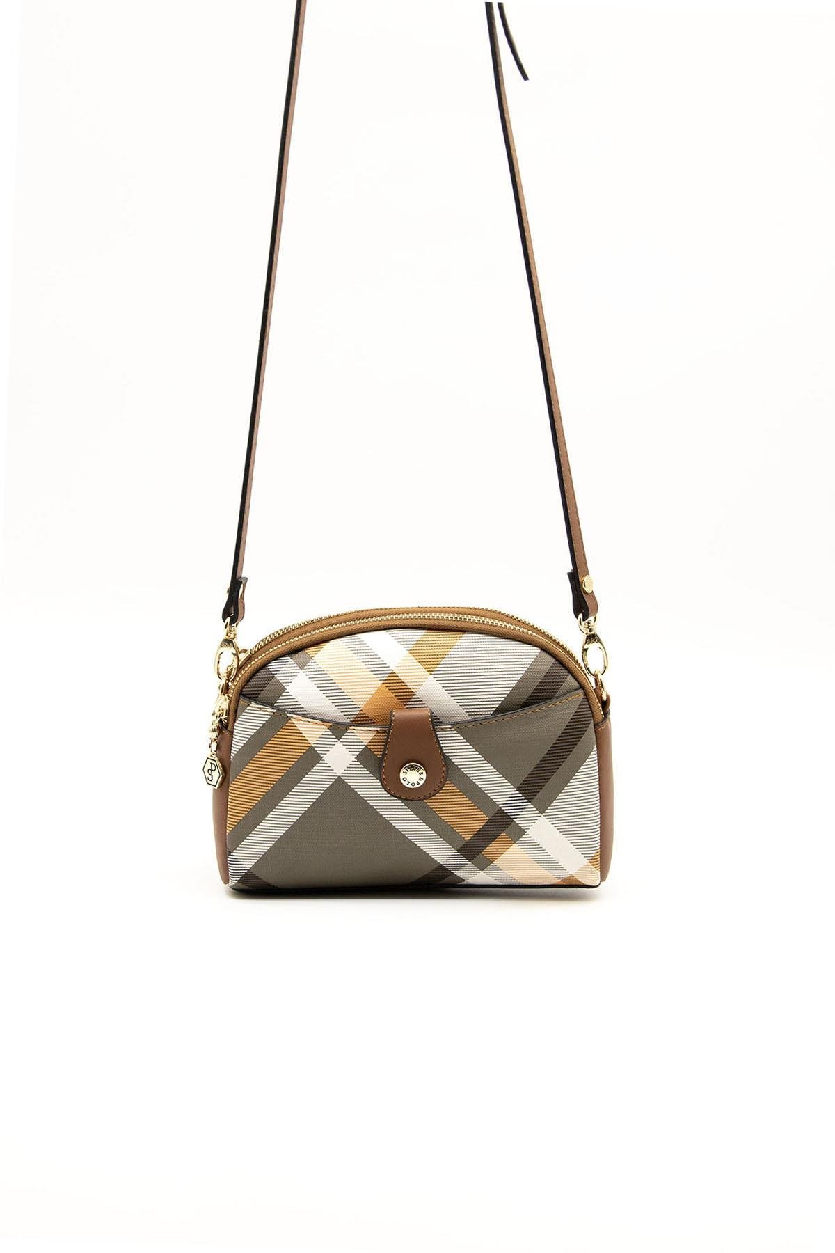 Silver Polo SP1144 Kadın Çapraz Çanta Ekose Haki-Taba