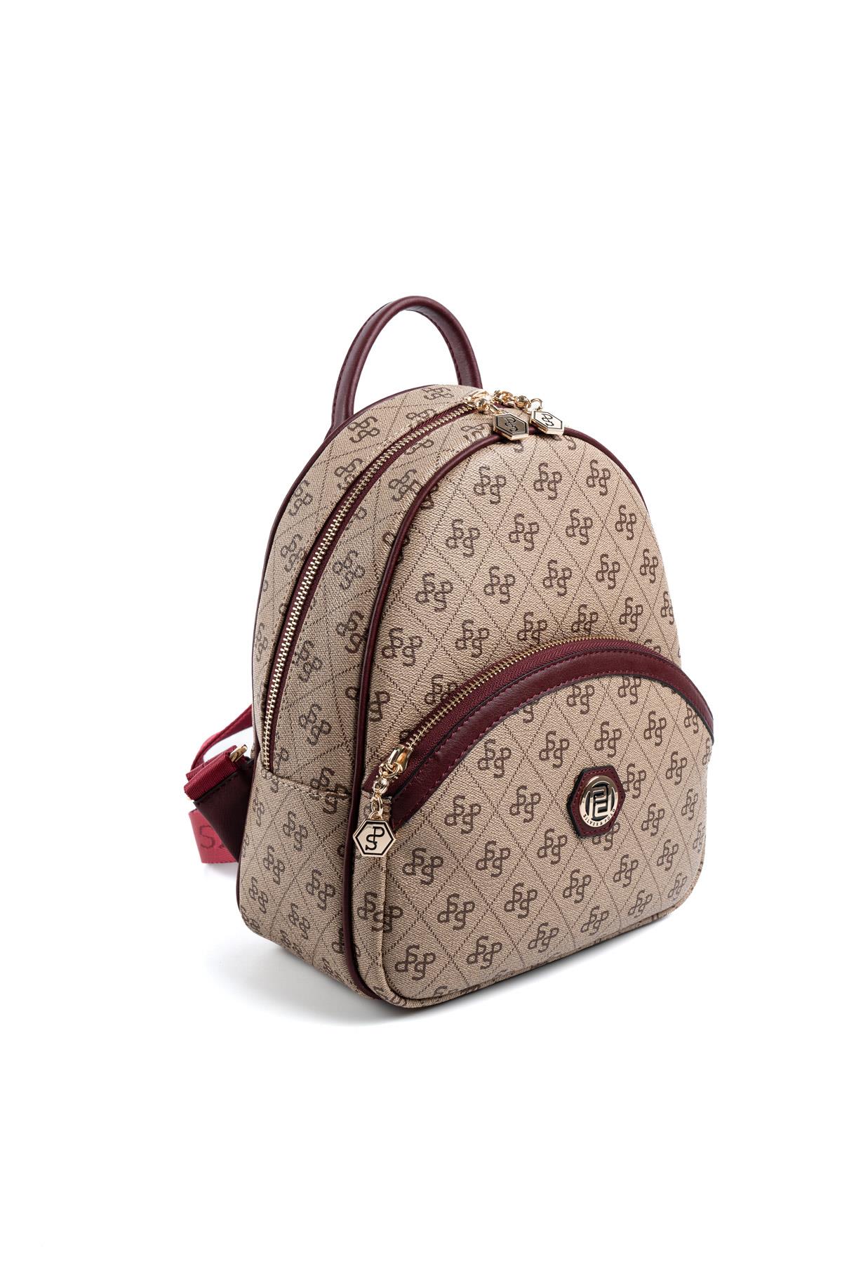 Silver & Polo Koyu Bej - Bordo SP945 Kadın Sırt Çantası