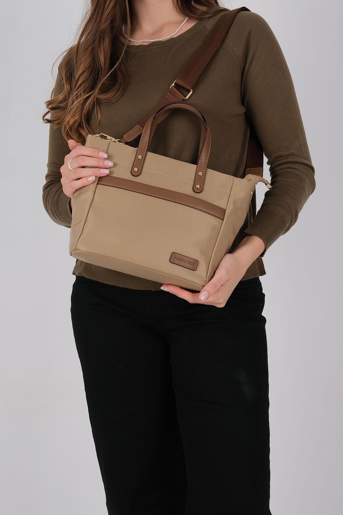 Silver Polo SP1214 Kadın El Çantası Saten Vizon-Camel