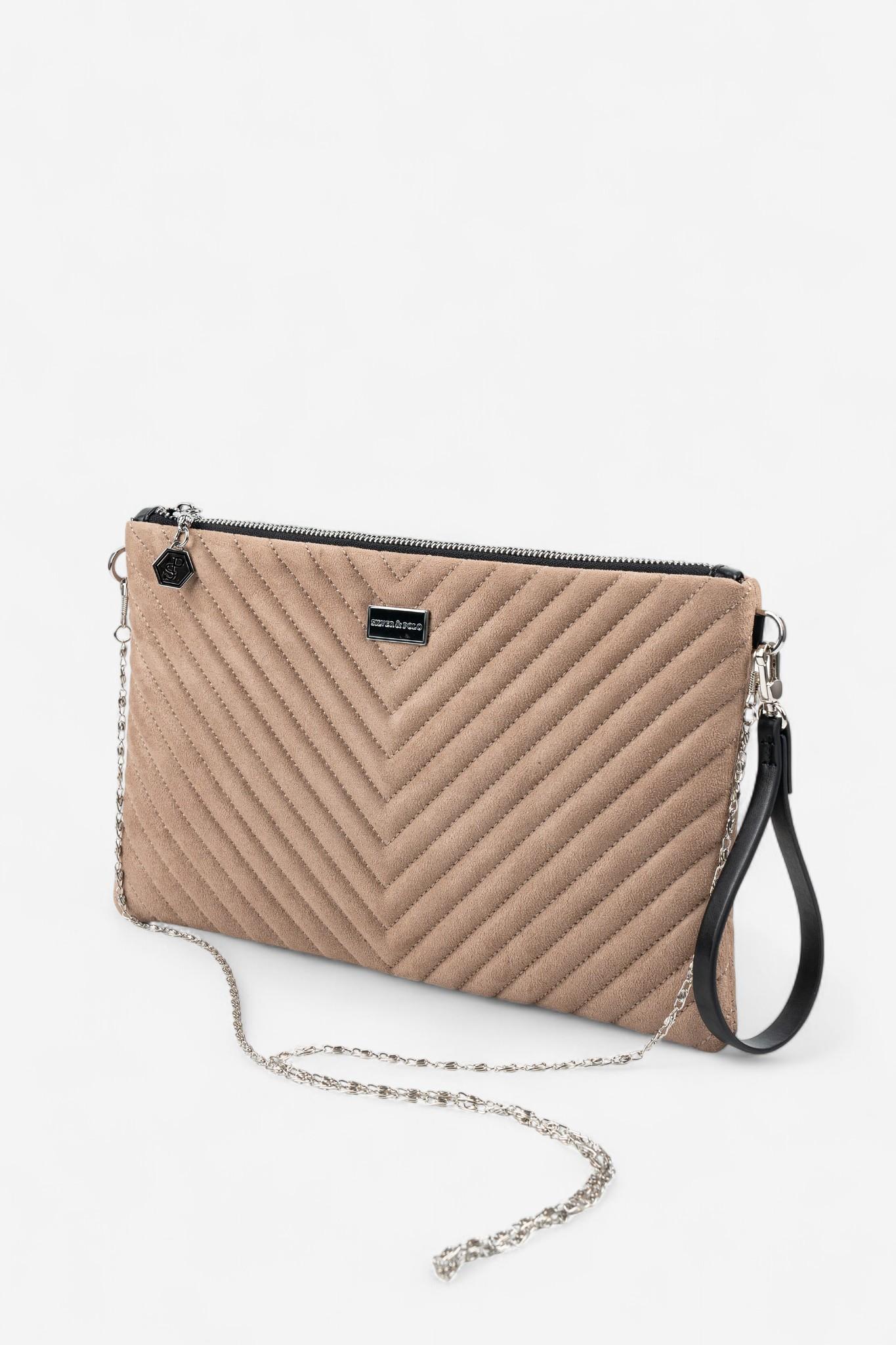 Silver Polo SP1034 Kadın Portföy & Clutch Kapitone V Süet Vizon-Süet Vizon