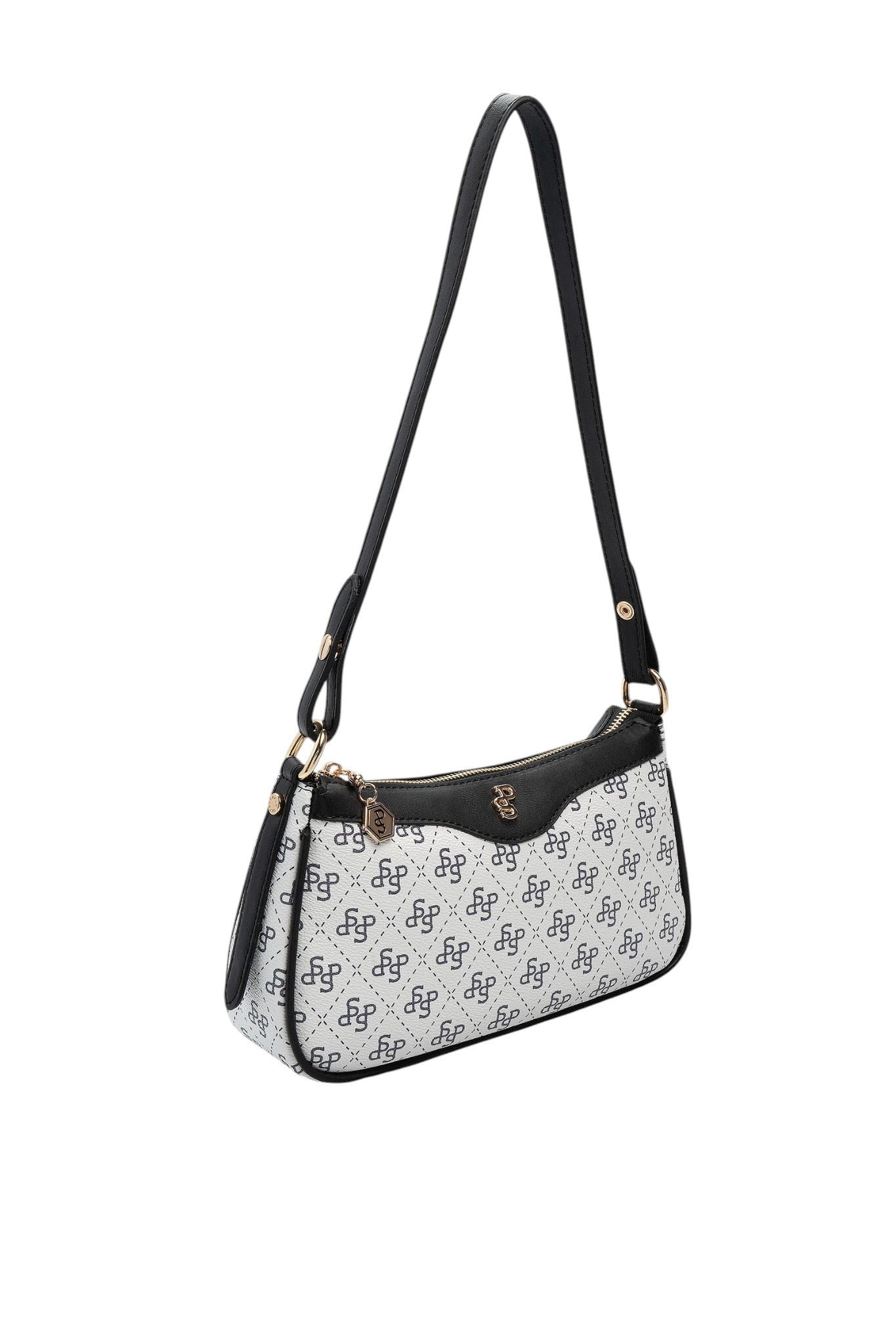 Silver Polo Beyaz - Siyah Monogram Kadın Çapraz Çanta SP1274